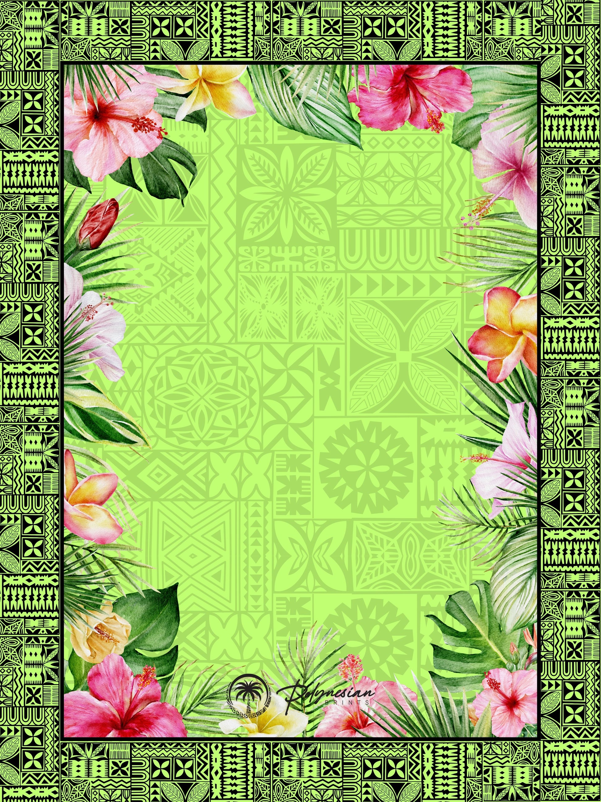 🌺 Blank Floral Borders with Polynesian Tribal Designs