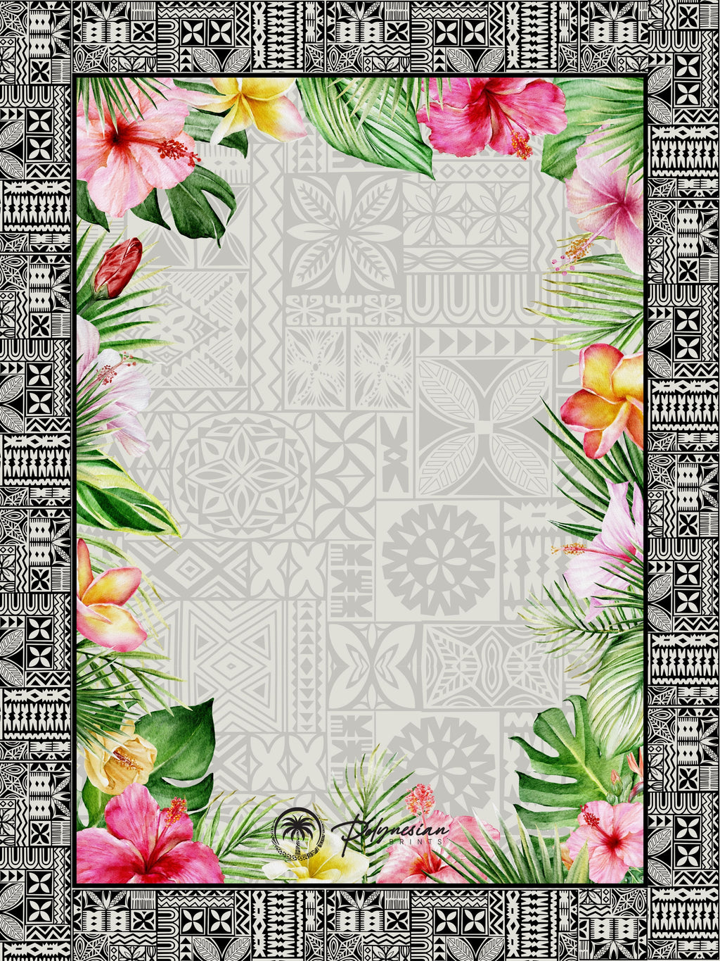 🌺 Blank Floral Borders with Polynesian Tribal Designs