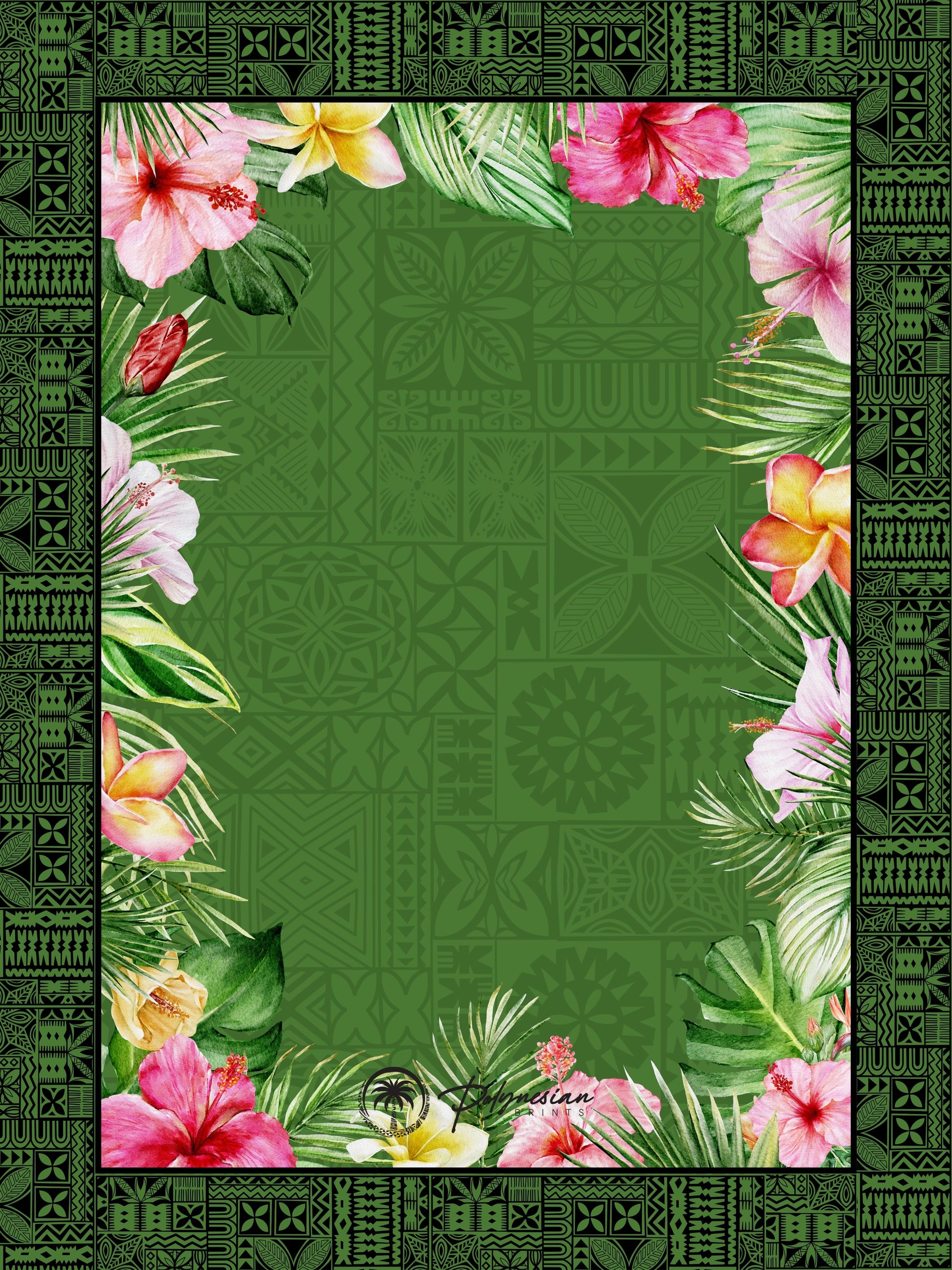 🌺 Blank Floral Borders with Polynesian Tribal Designs