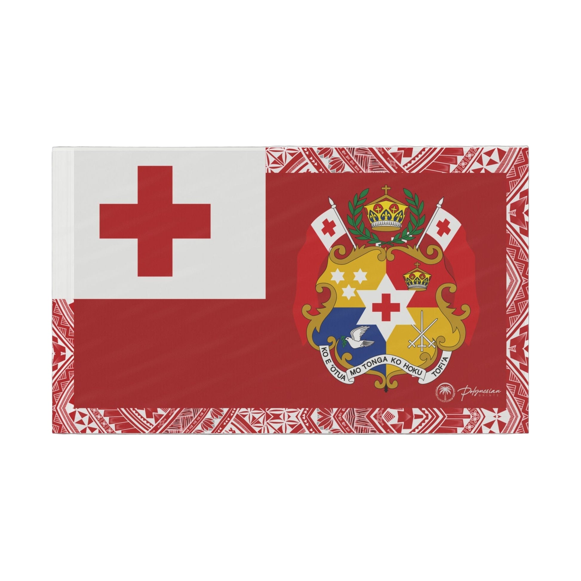 Red Tonga Flag with White Polynesian Tribal Design (60x36)