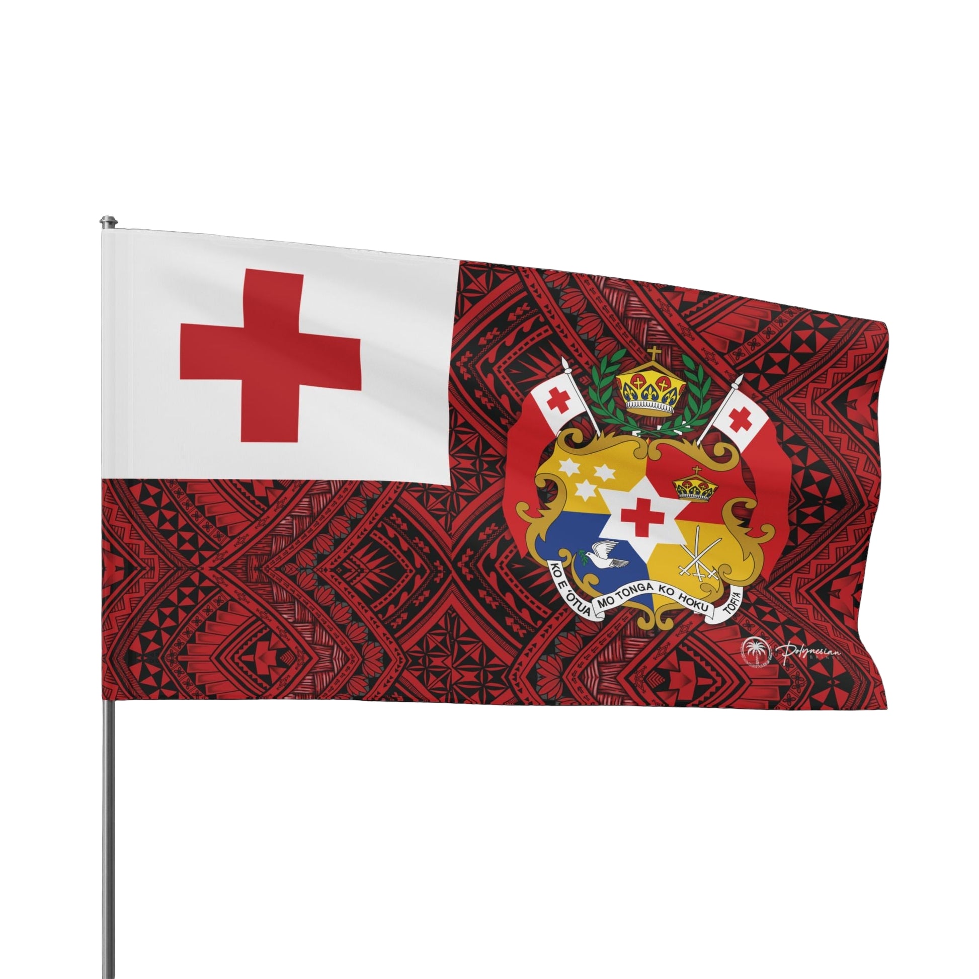 Red Flag of Tonga with Black Polynesian Tribal Design (60x36)