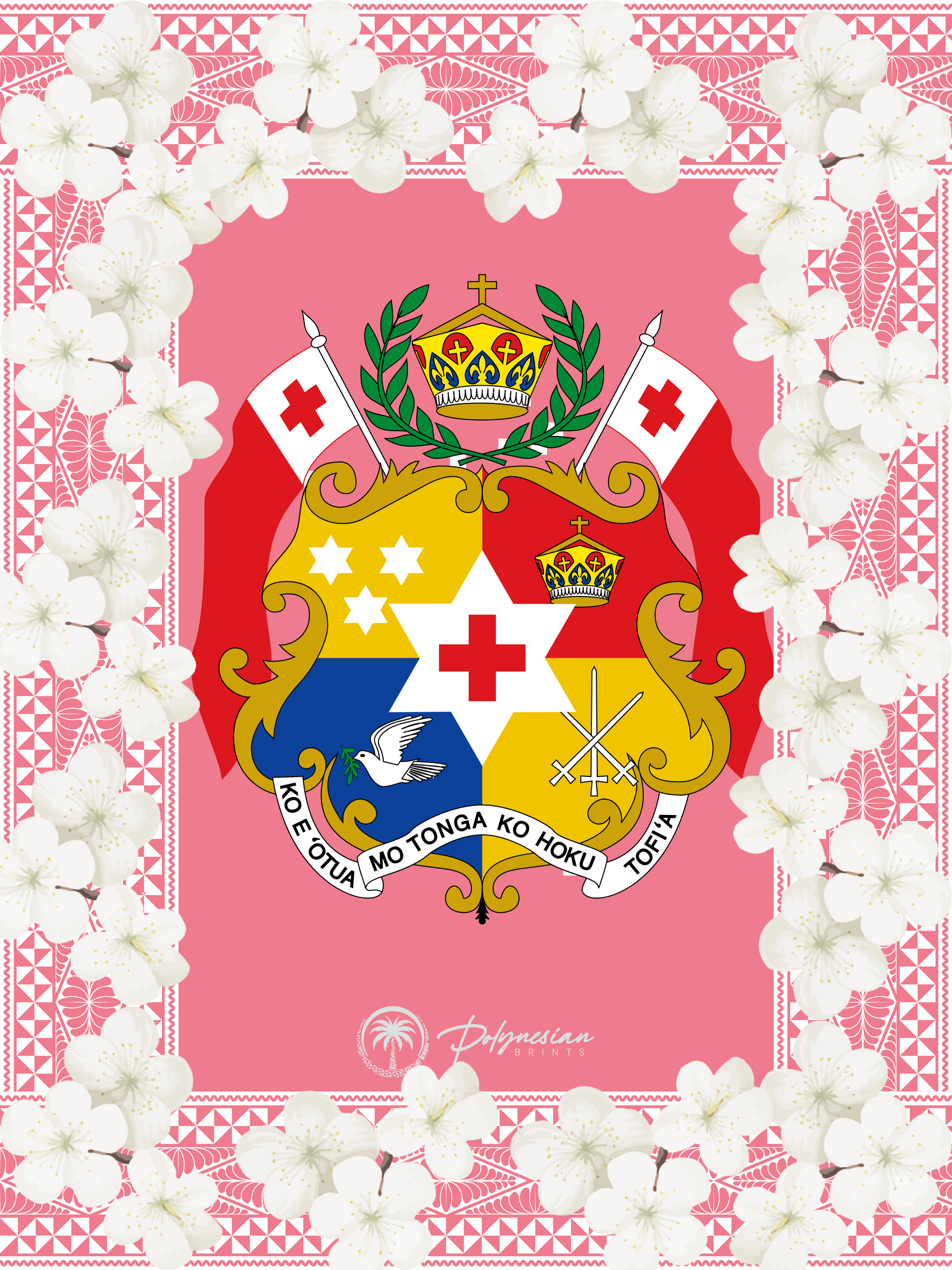 Pastel Red Tonga Sila – White Floral Border