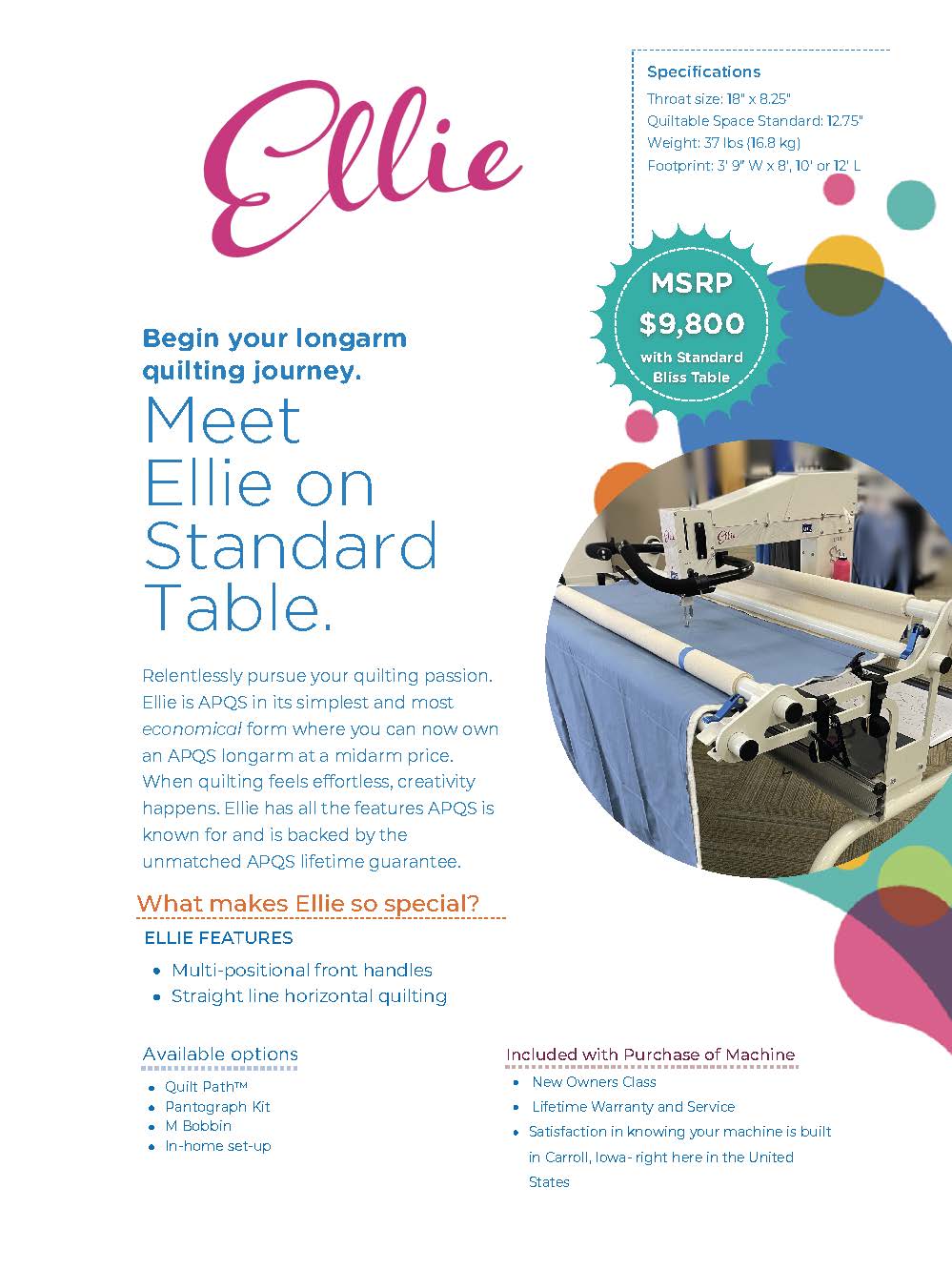 ELLIE Longarm Quilting Machine