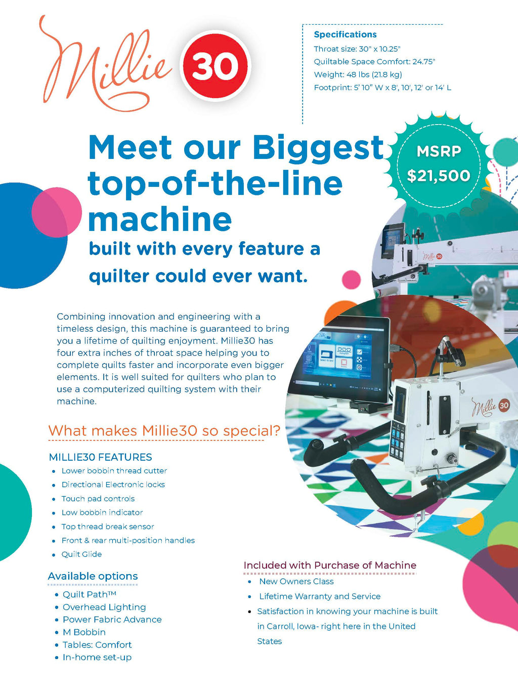 MILLIE 30 Longarm Quilting Machine