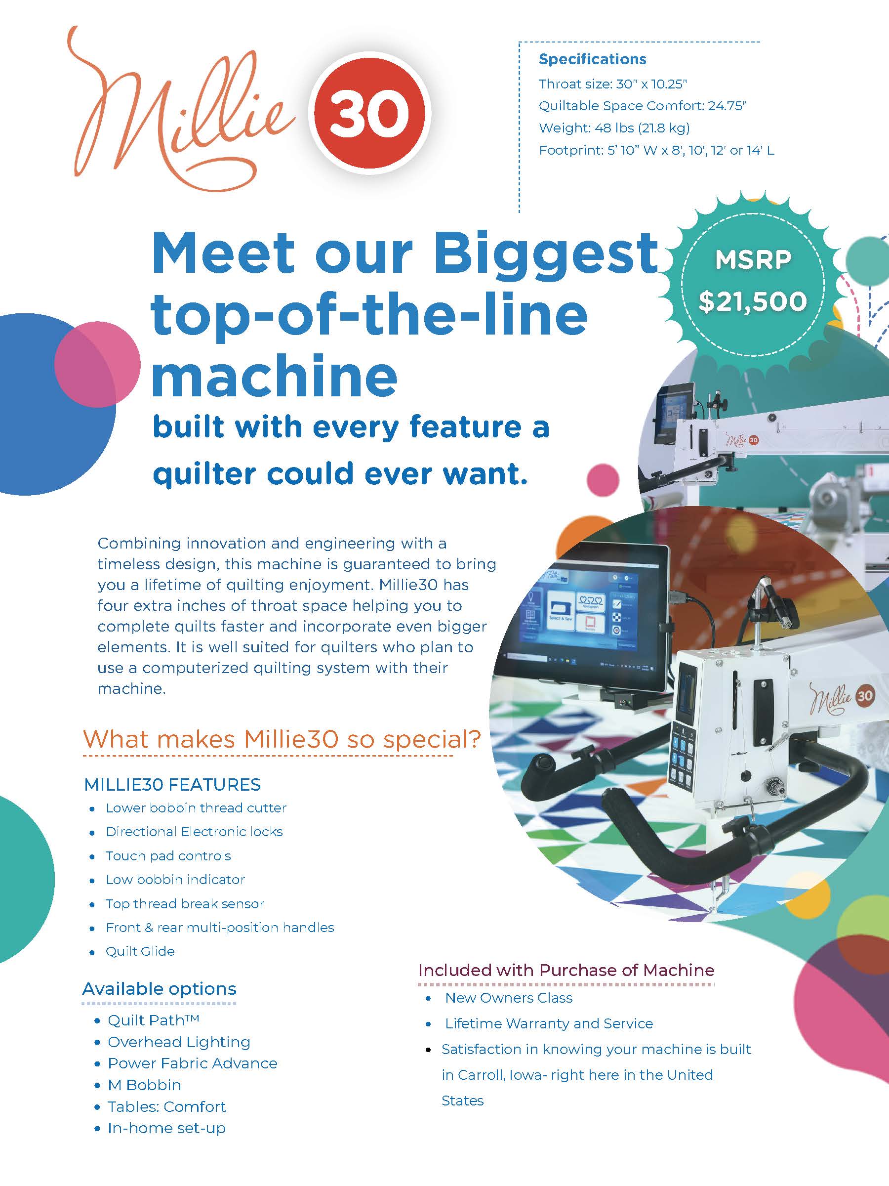 MILLIE 30 Longarm Quilting Machine