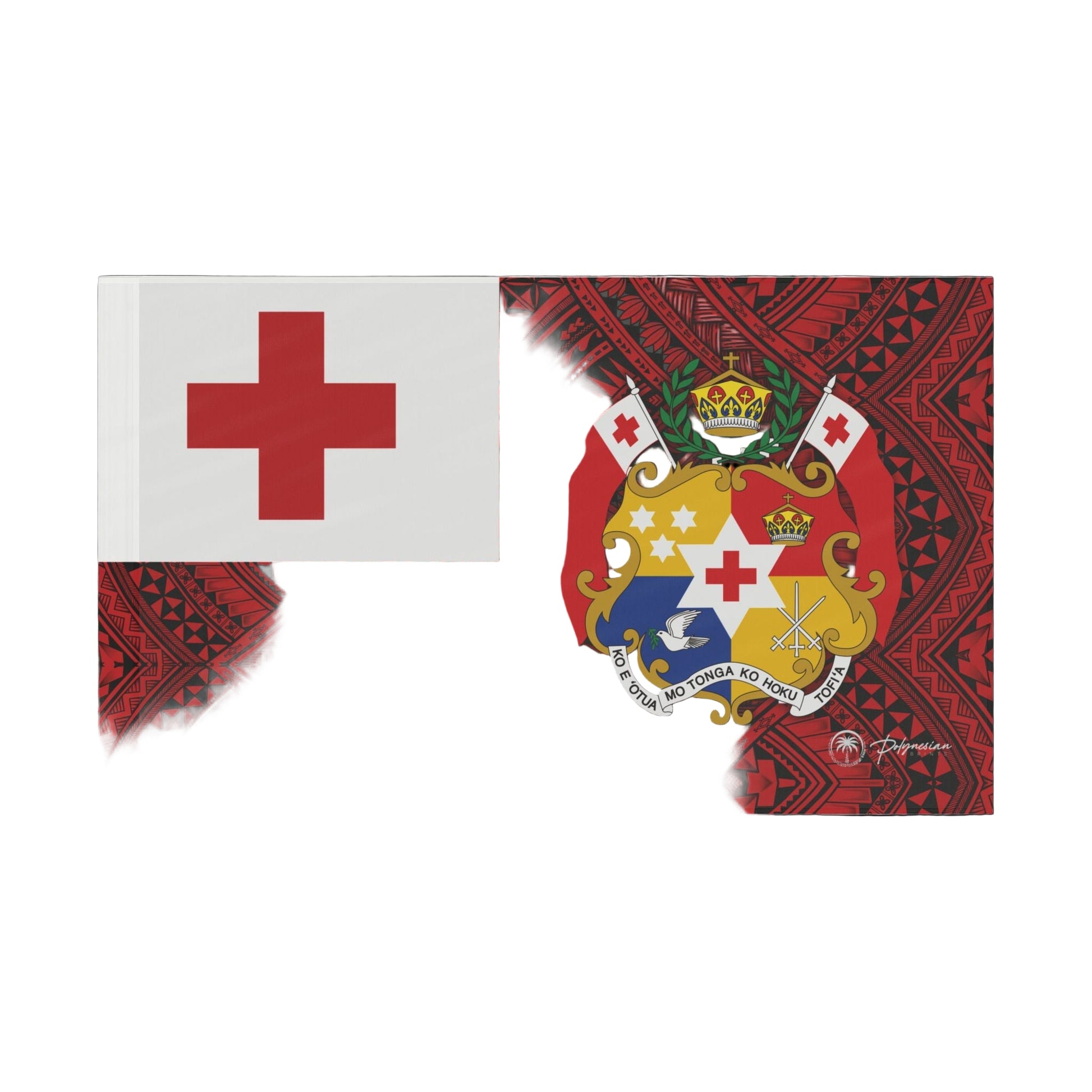 Red Flag of Tonga with Black Polynesian Tribal Design (60x36)