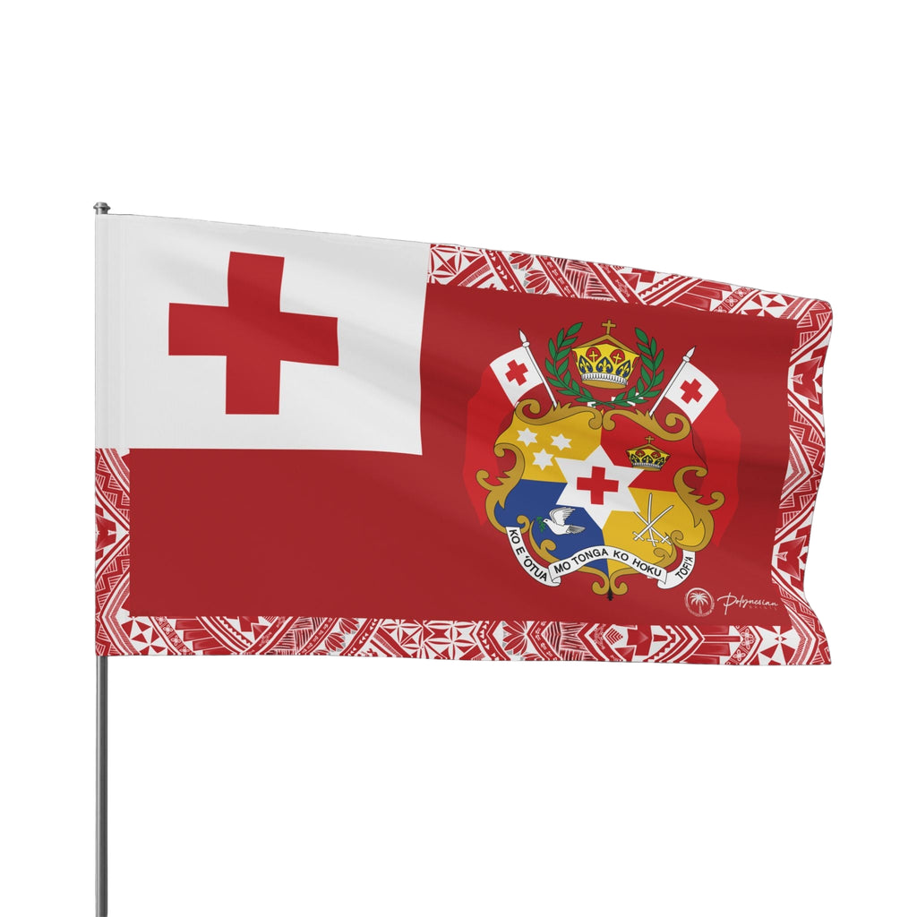 Red Tonga Flag with White Polynesian Tribal Design (60x36)